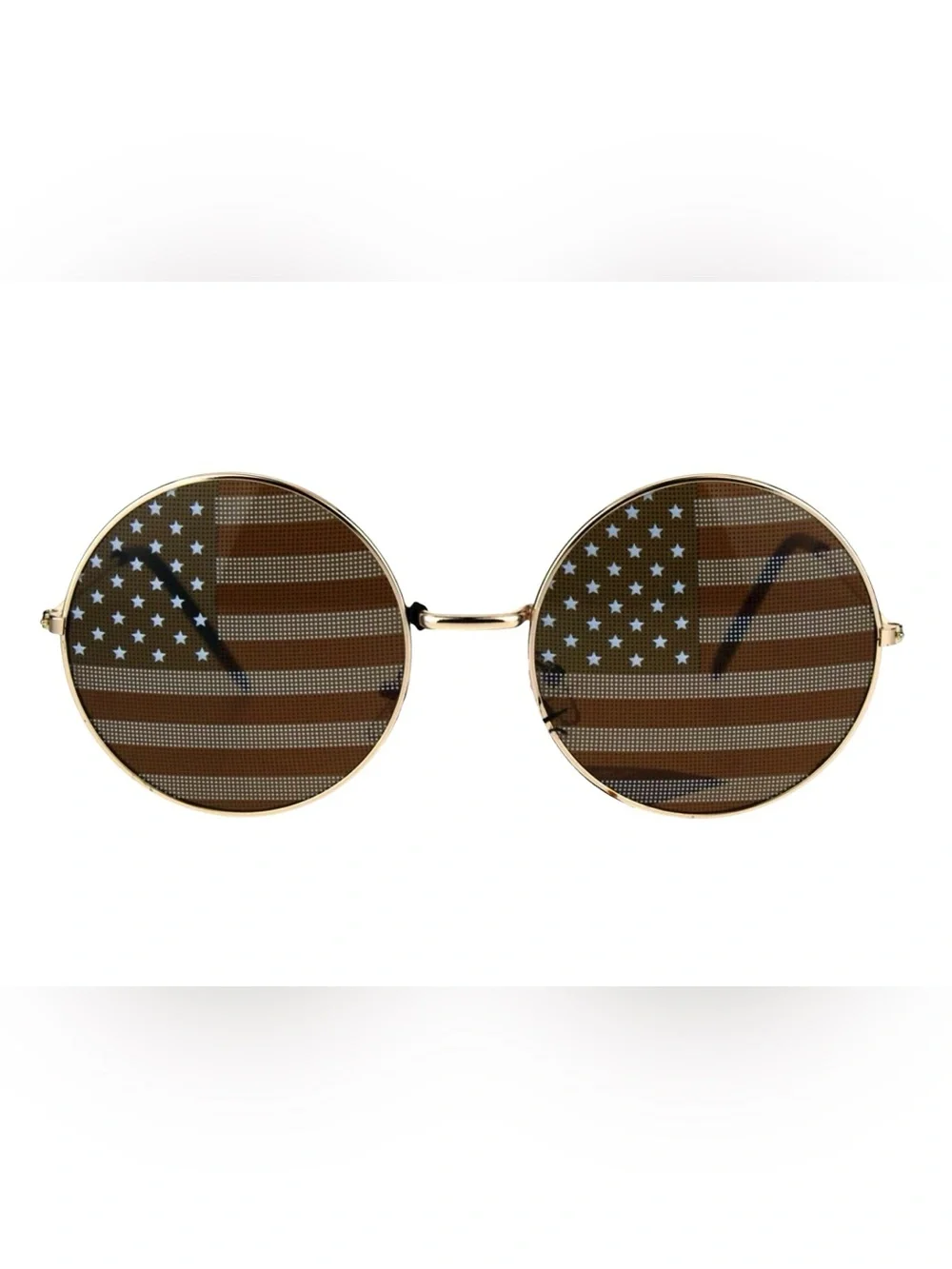 Round Gold Frame Sunglasses with Brown American Flag Lenses